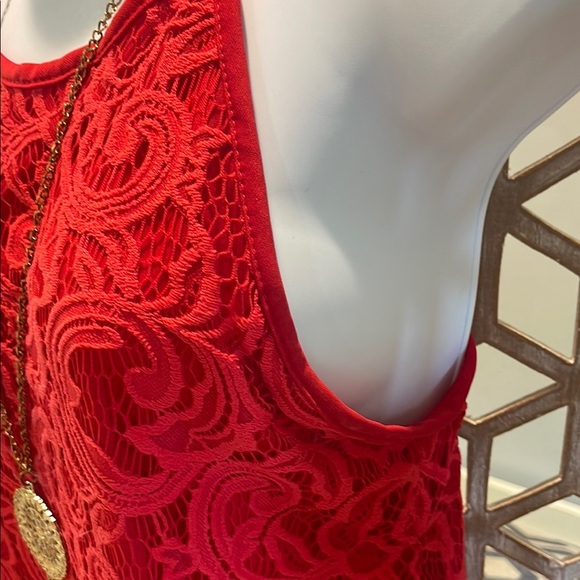 First Love Elegant Red Lace Women’s Racer Back Tank With Gold Mandala Necklace - Picture 8 of 12